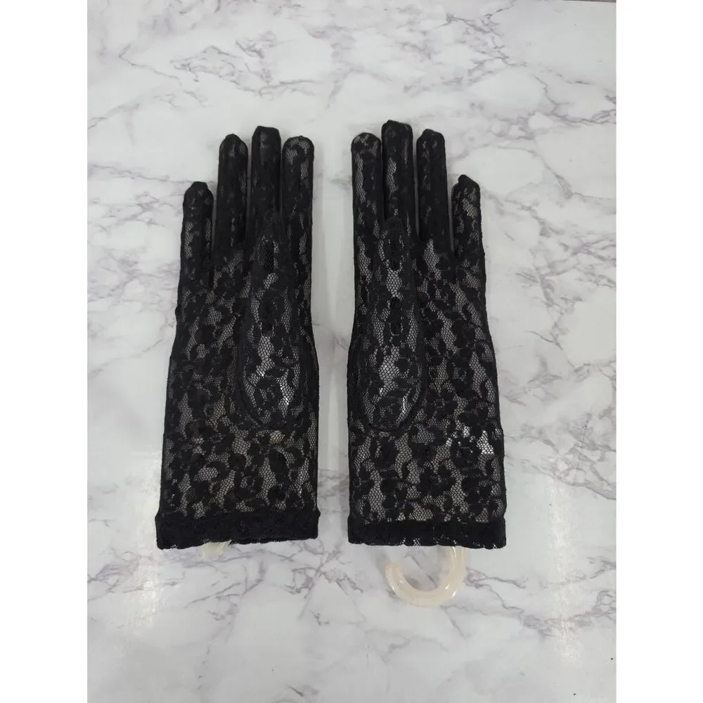 Lord & Taylor Vintage Black Lace Wrist Dress Gloves Women Accessories